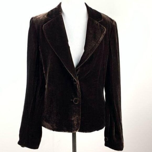 Rafaella blazer size 10 chocolate brown crushed velvet silk blend career party - Picture 1 of 9